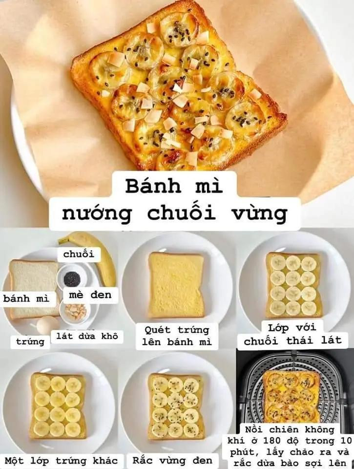 6 công thức với bánh mì salad: bánh mì nướng chuối vừng, bánh mì ngô phô mai, bánh mì nướng pizza chay, bánh mì nướng phô mai tỏi, giăm bông bánh mì nướng ngô. bánh mì nướng trứng thịt xông khói.