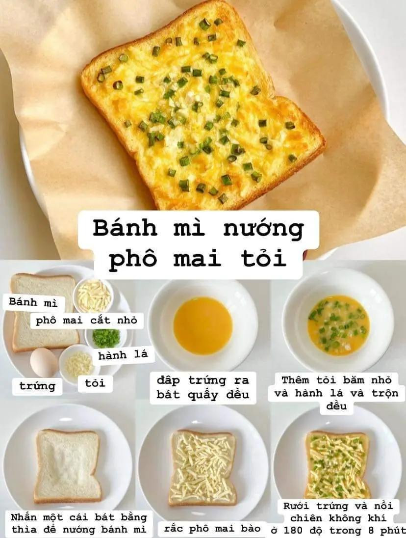 6 công thức với bánh mì salad: bánh mì nướng chuối vừng, bánh mì ngô phô mai, bánh mì nướng pizza chay, bánh mì nướng phô mai tỏi, giăm bông bánh mì nướng ngô. bánh mì nướng trứng thịt xông khói.