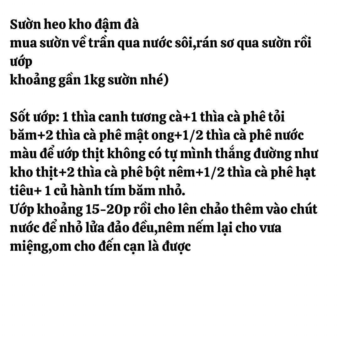 7 công thức nấu ăn: sườn rim rứa, sườn kho, canh chua, thịt heo chiên xù, nộm rau muống, bò hầm,