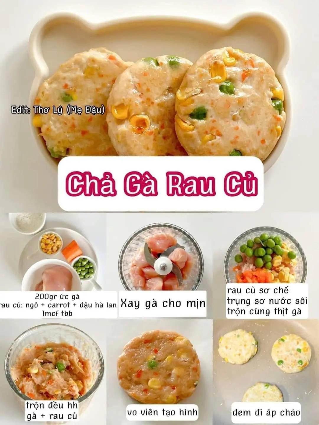 9 cách làm món chả thơm ngon: Chả tôm rong biển, chả gà rau củ, chả gà bí ngòi, bánh khoai tây chiên trứng, chả nấm ức gà, bánh khoai tây rau củ, chả bò ngô ngọt, chả heo rau củ, bánh khoai lang nước.