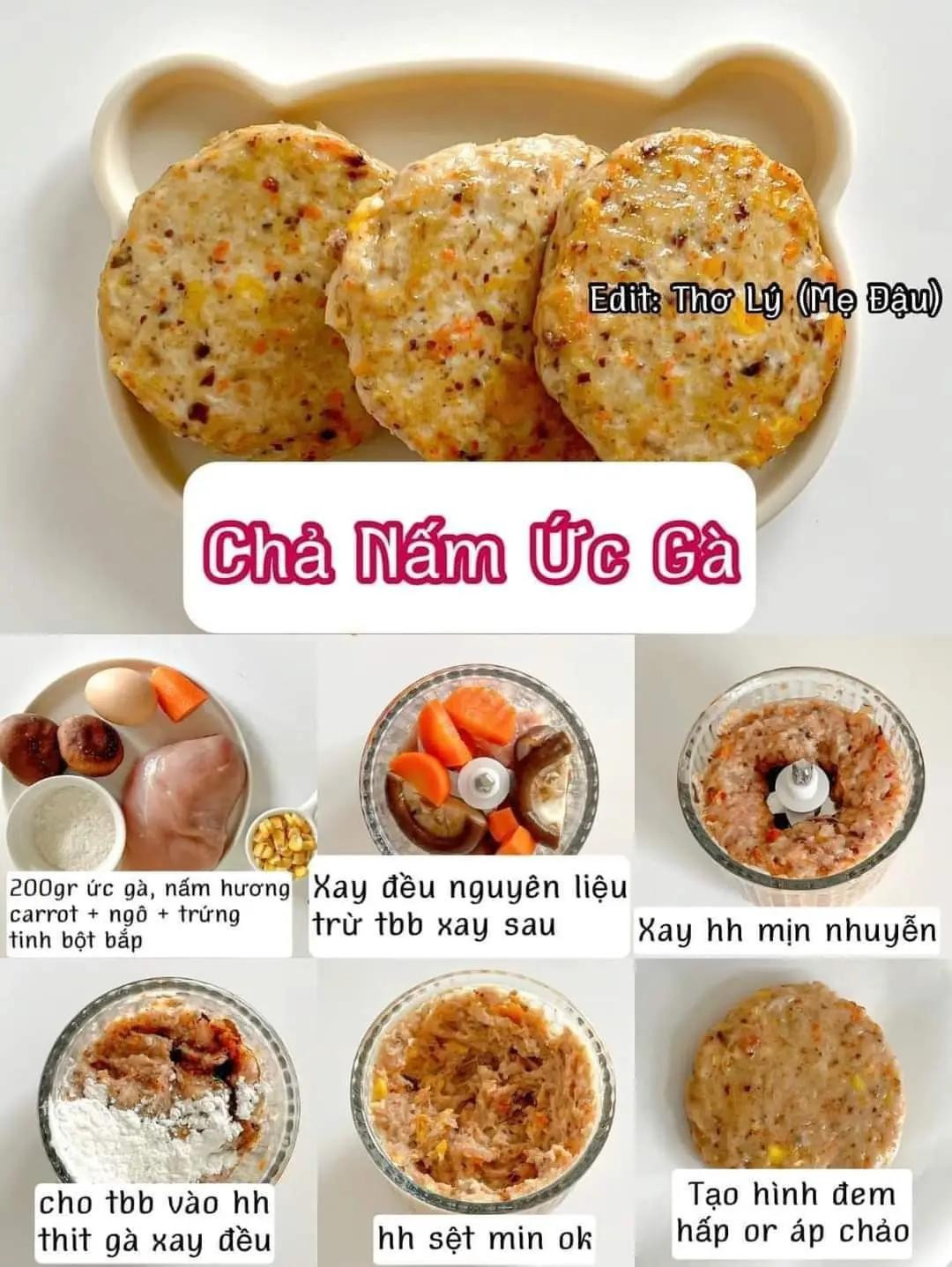 9 cách làm món chả thơm ngon: Chả tôm rong biển, chả gà rau củ, chả gà bí ngòi, bánh khoai tây chiên trứng, chả nấm ức gà, bánh khoai tây rau củ, chả bò ngô ngọt, chả heo rau củ, bánh khoai lang nước.