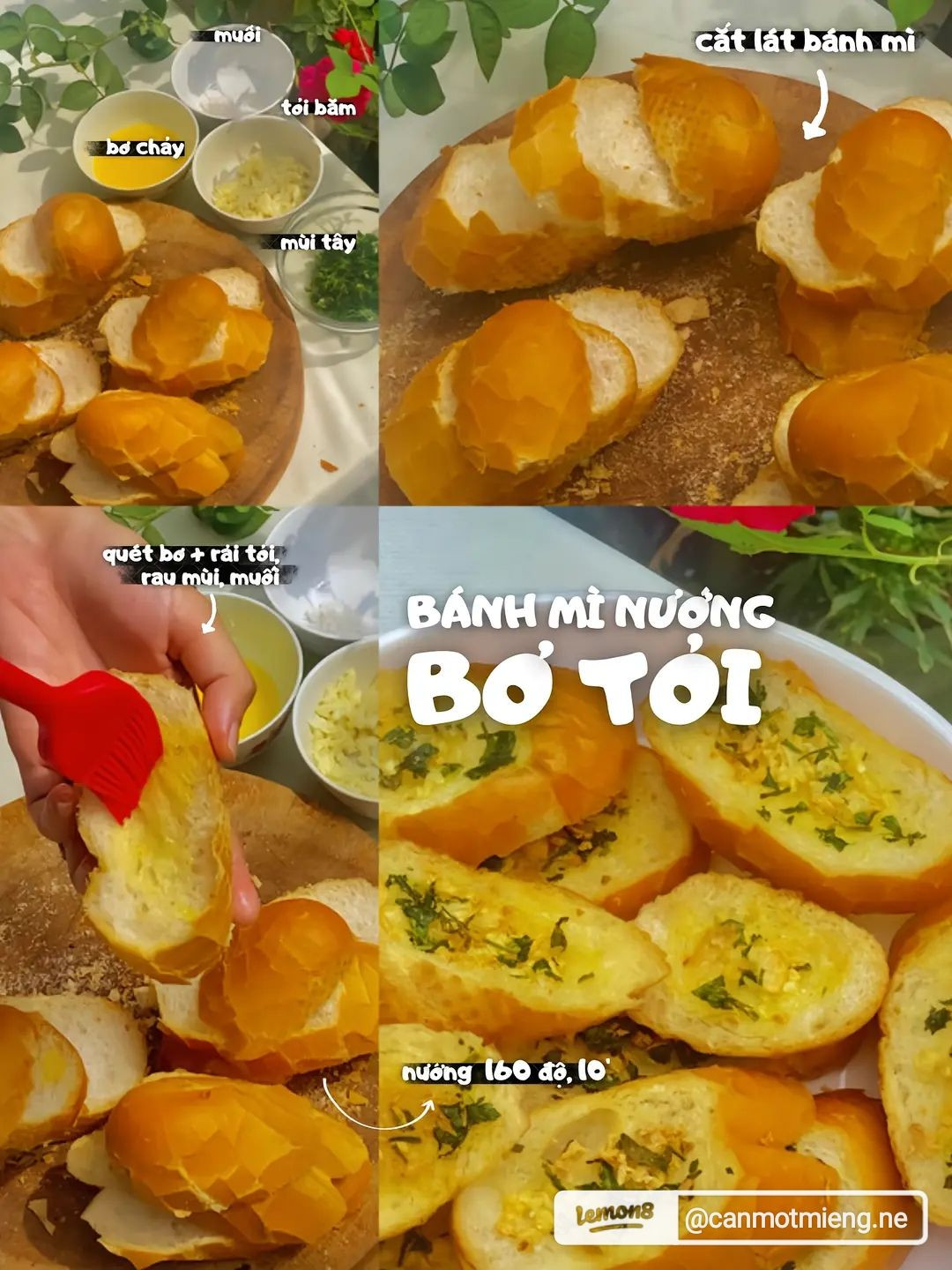 bánh mì caramel bơ đường, phô mai, bánh mì nướng bơ tỏi, bánh mì hấp tôm thịt.