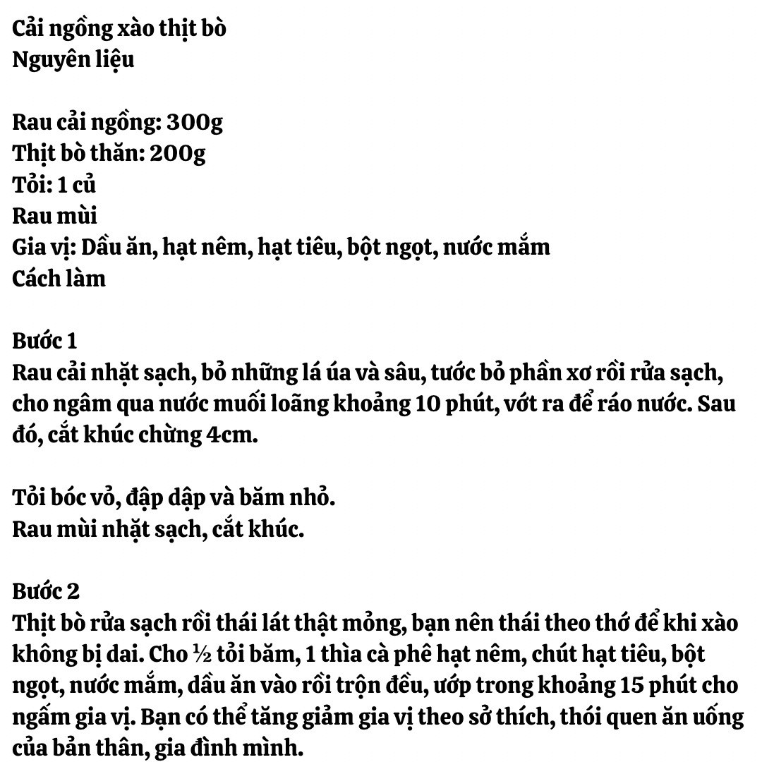 bông bí xào tôm, thịt bò xào hoa thiên lý, cải ngồng xào thịt bò, rau khoai lang xào tỏi,