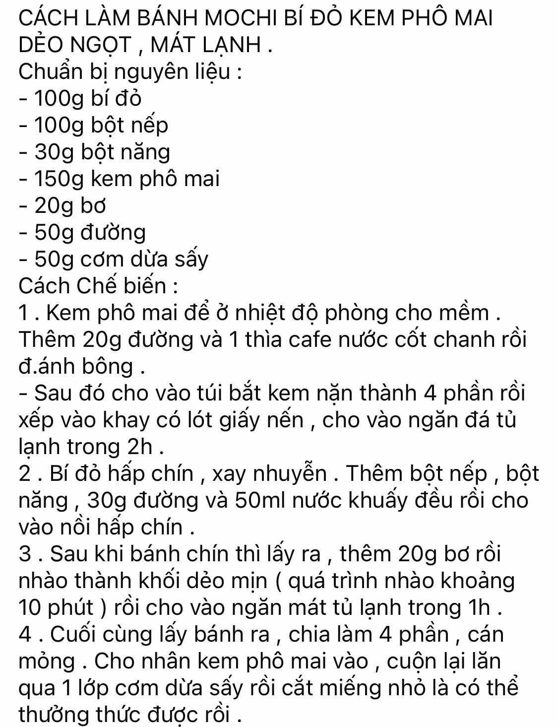 cách làm bánh mochi bí đỏ kem phô mai