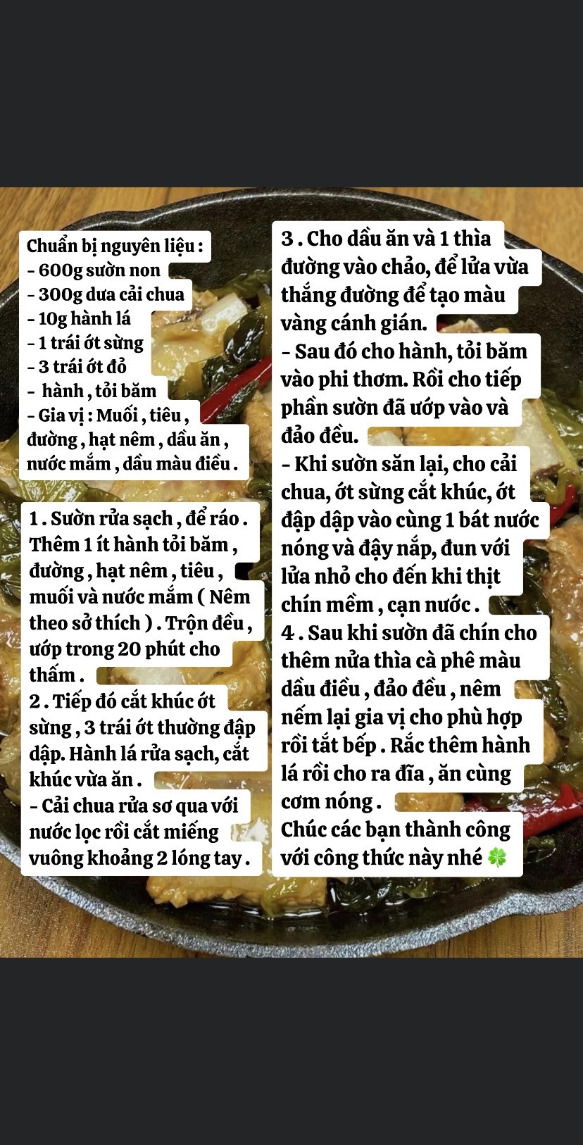 Cách làm món sườn kho dưa cải.