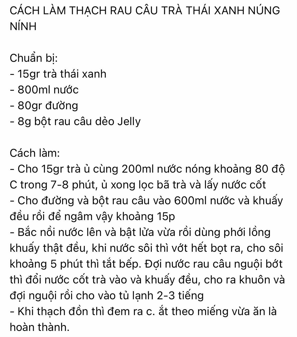 cách làm thạch rau câu trà thái xanh núng nính