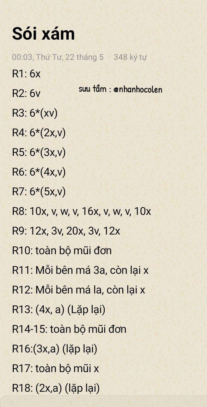 Chart móc len móc khóa con sói xám