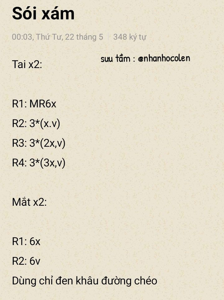 Chart móc len móc khóa con sói xám