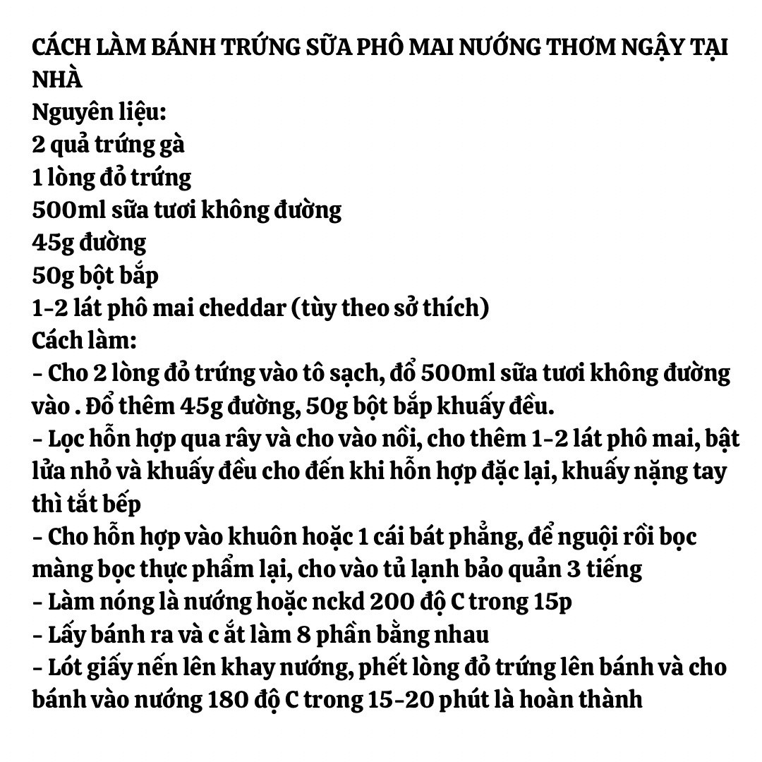 công thức bánh sữa phô mai.