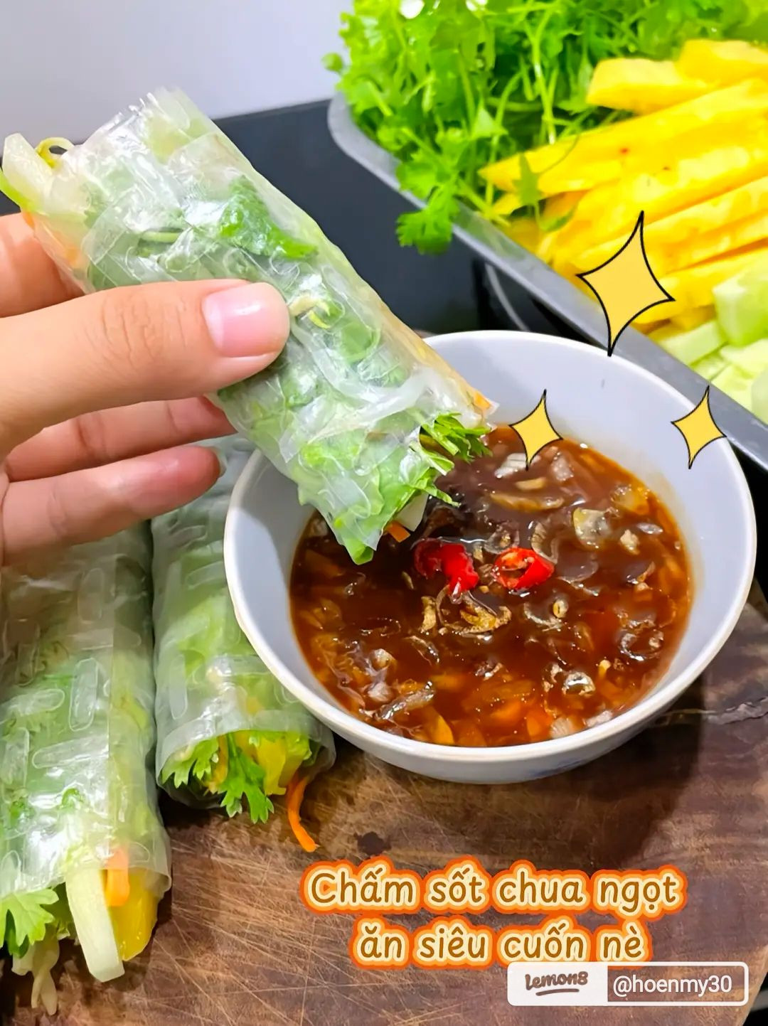 công thức gỏi cuốn chay sốt mắm me