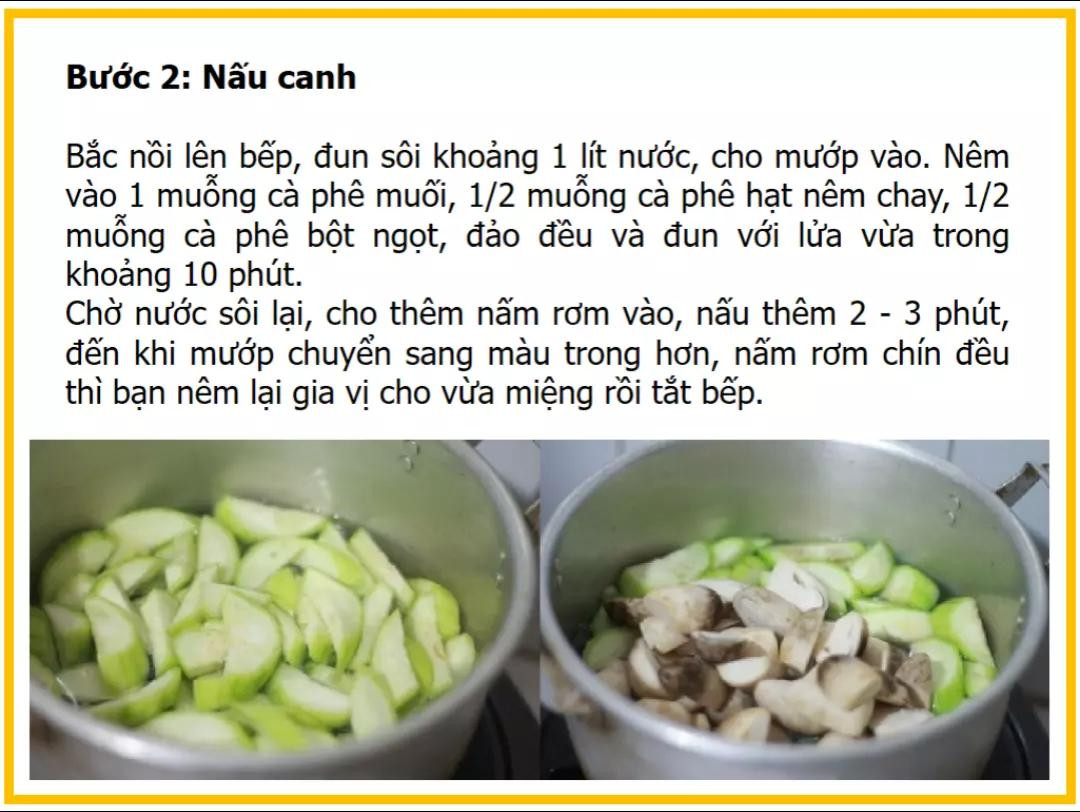 công thức làm canh nấm rơm nấu mướp