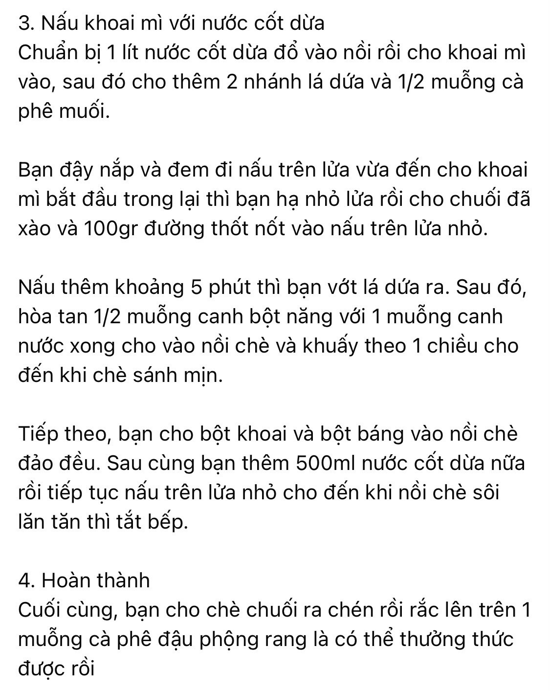 Công thức làm chè chuối chưng khoai mì