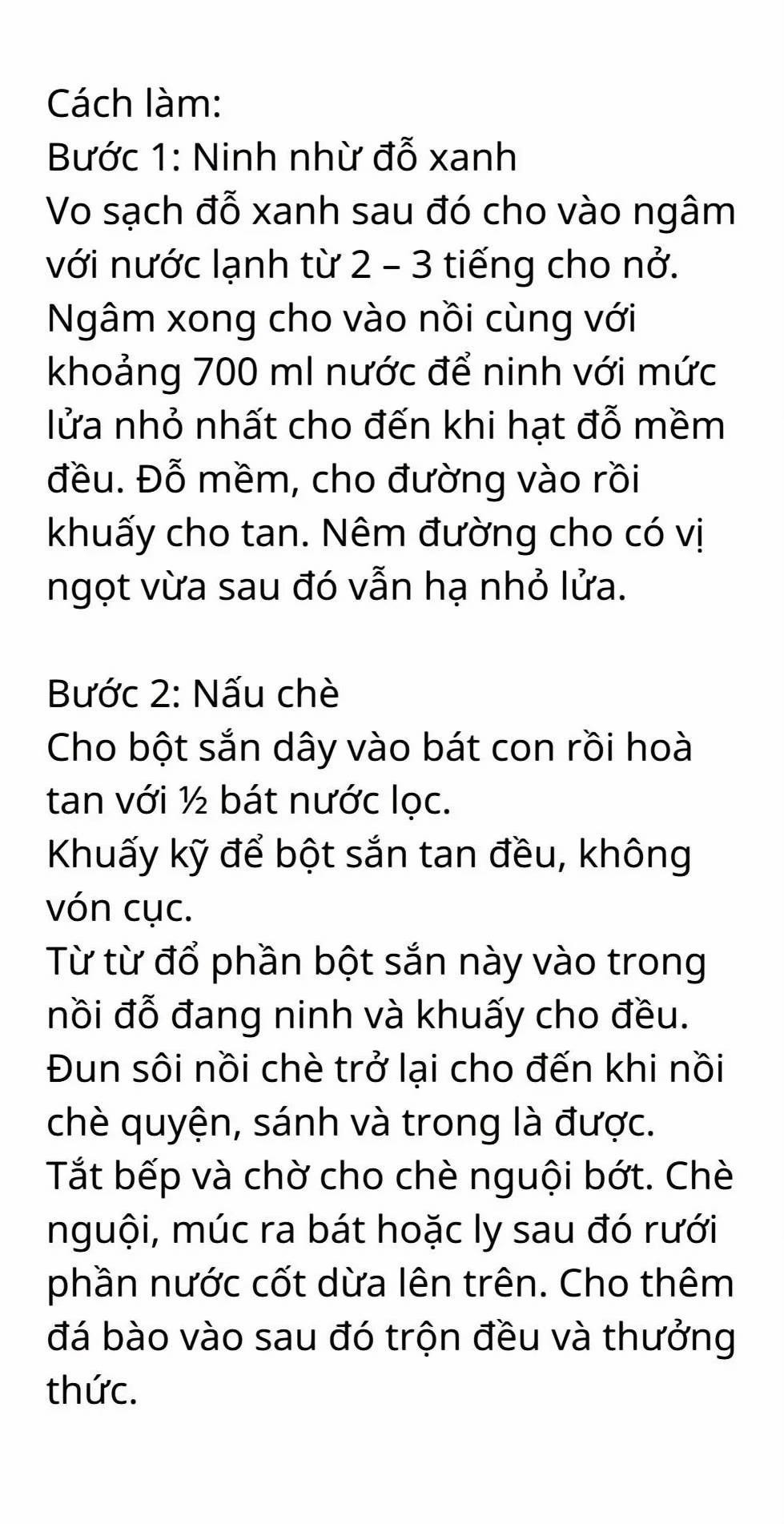 Công thức làm món chè đậu xanh bột sắn