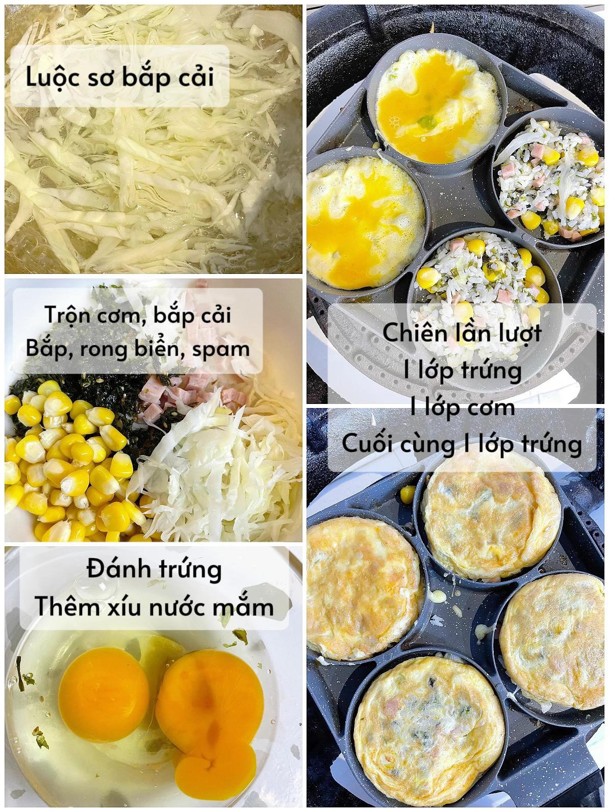 Công thức làm món cơm nắm bọc trứng.