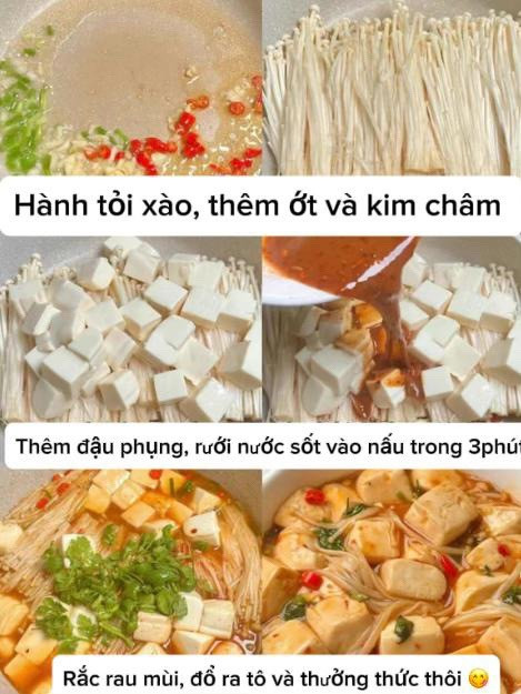 Công thức làm món đậu phụ nấu với nấm kim chi.