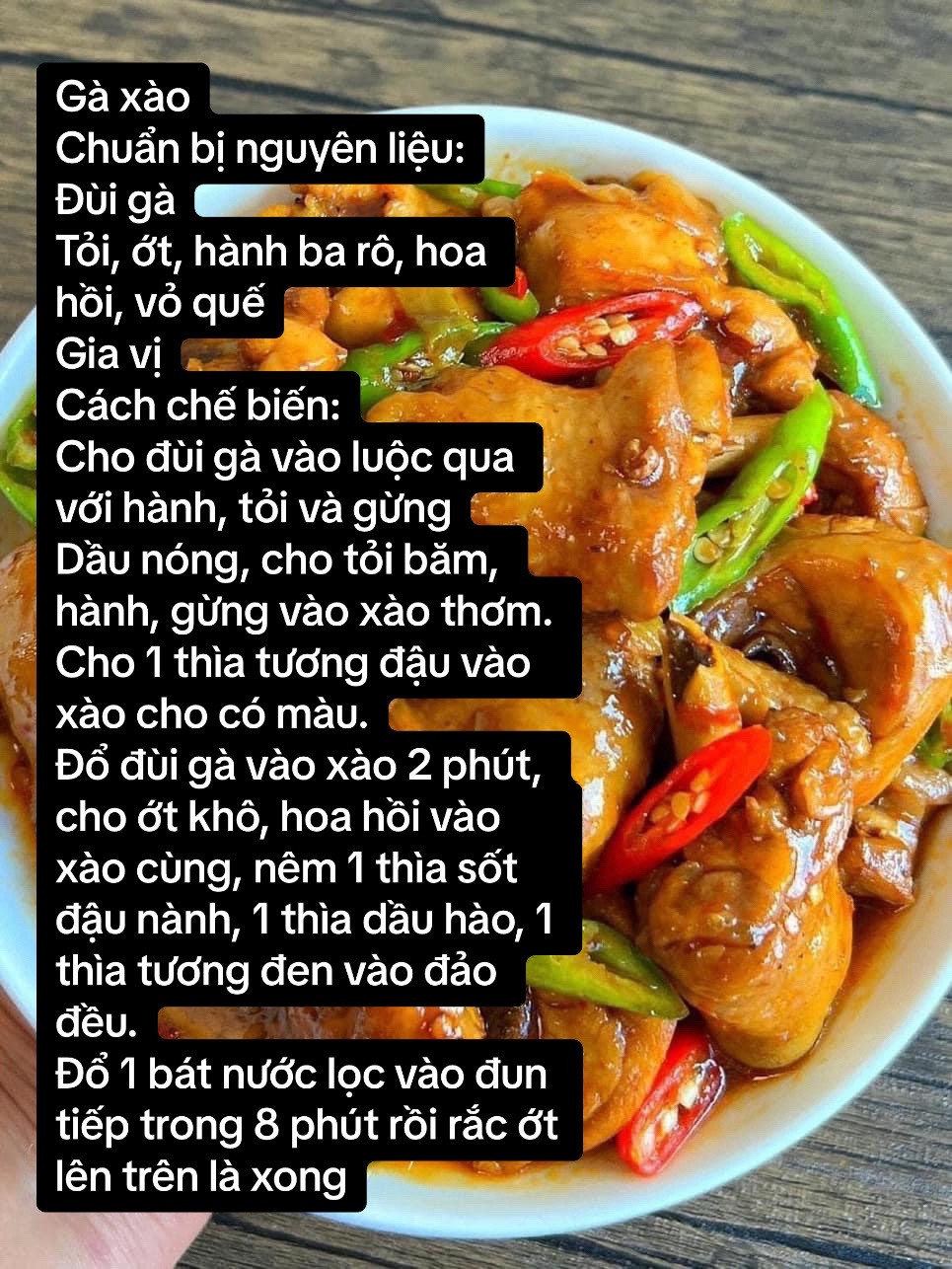 Công thức làm món đùi gà xào tỏi ớt.