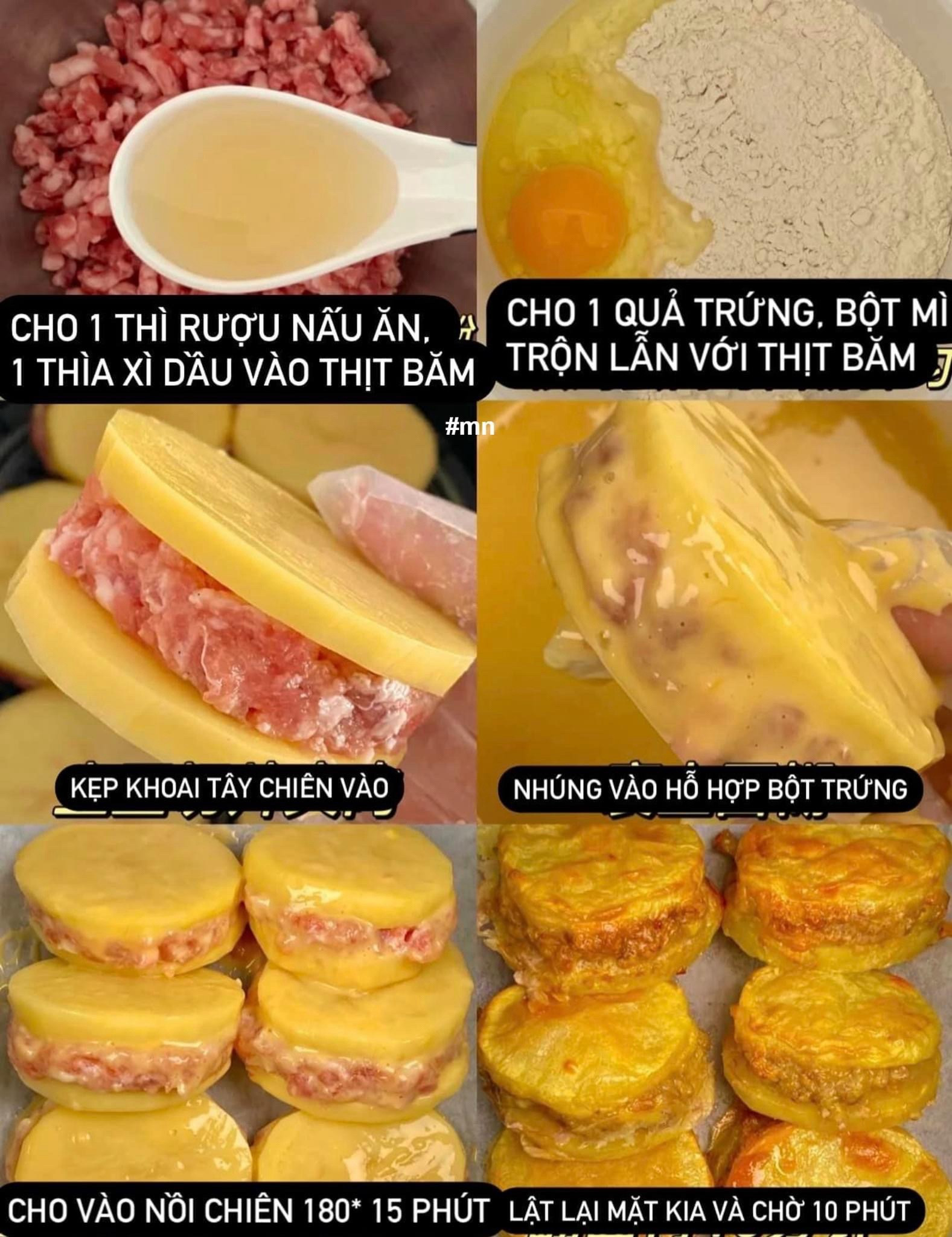 công thức làm món Khoai tây kẹp thịt.