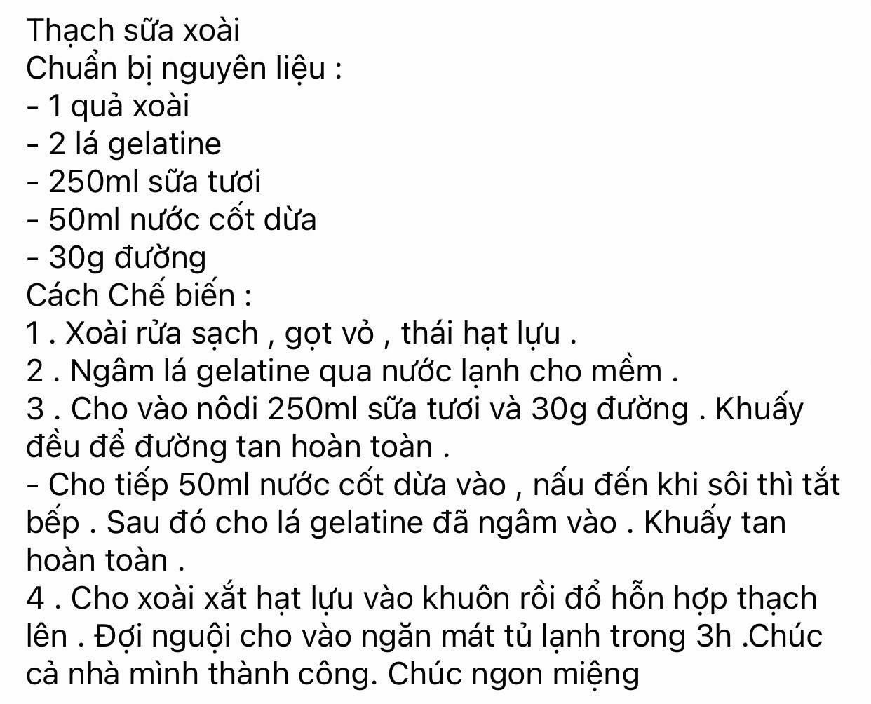 Công thức làm món thạch sữa xoài