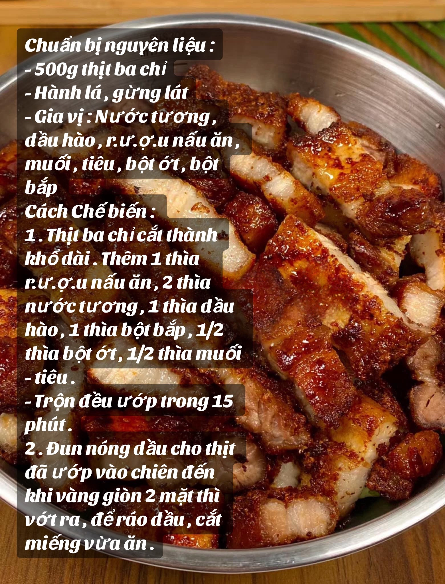 Công thức làm món thị ba chỉ chiên giòn thơm ngon.