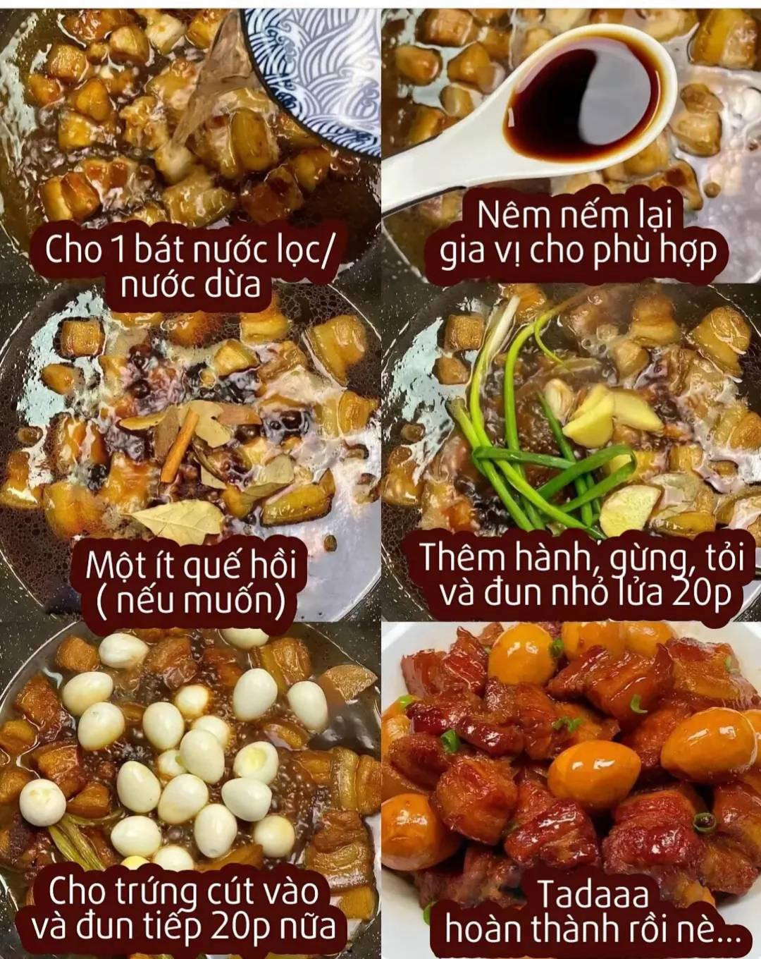 Công thức làm món thịt kho trứng cút