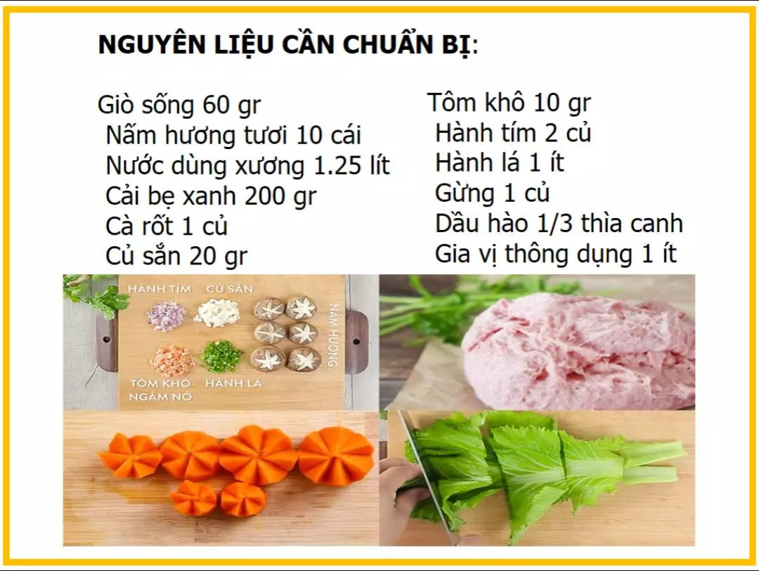 công thức làm nấm hương nhồi giò sống.