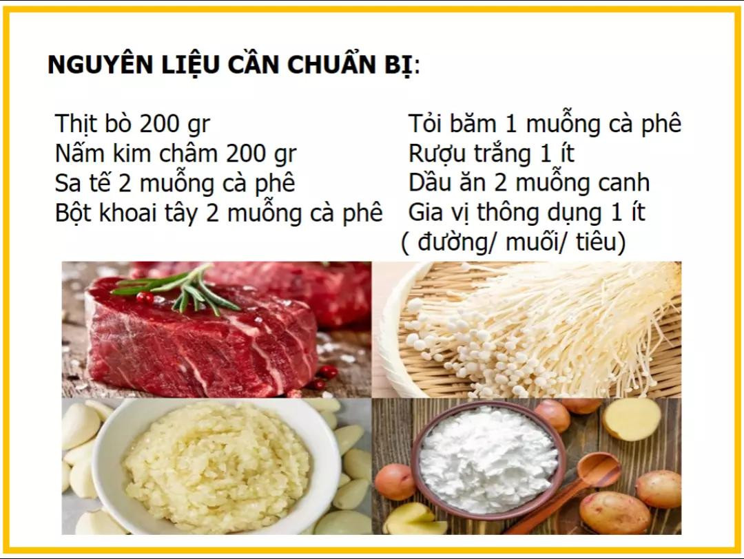 Công thức làm thịt bò xào nấm kim châm