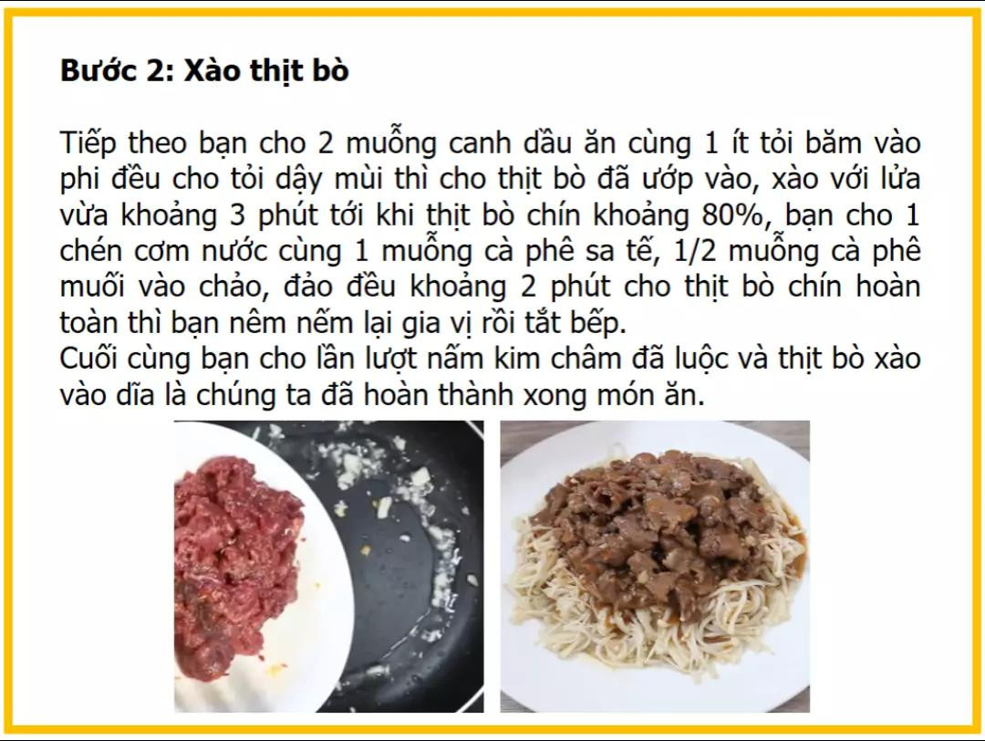 Công thức làm thịt bò xào nấm kim châm