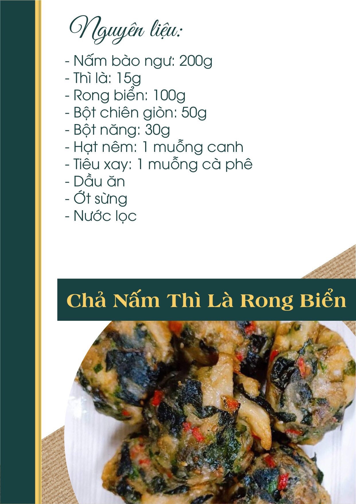 Công thức nấu ăn chay món: chả nấu thì là rong biển.