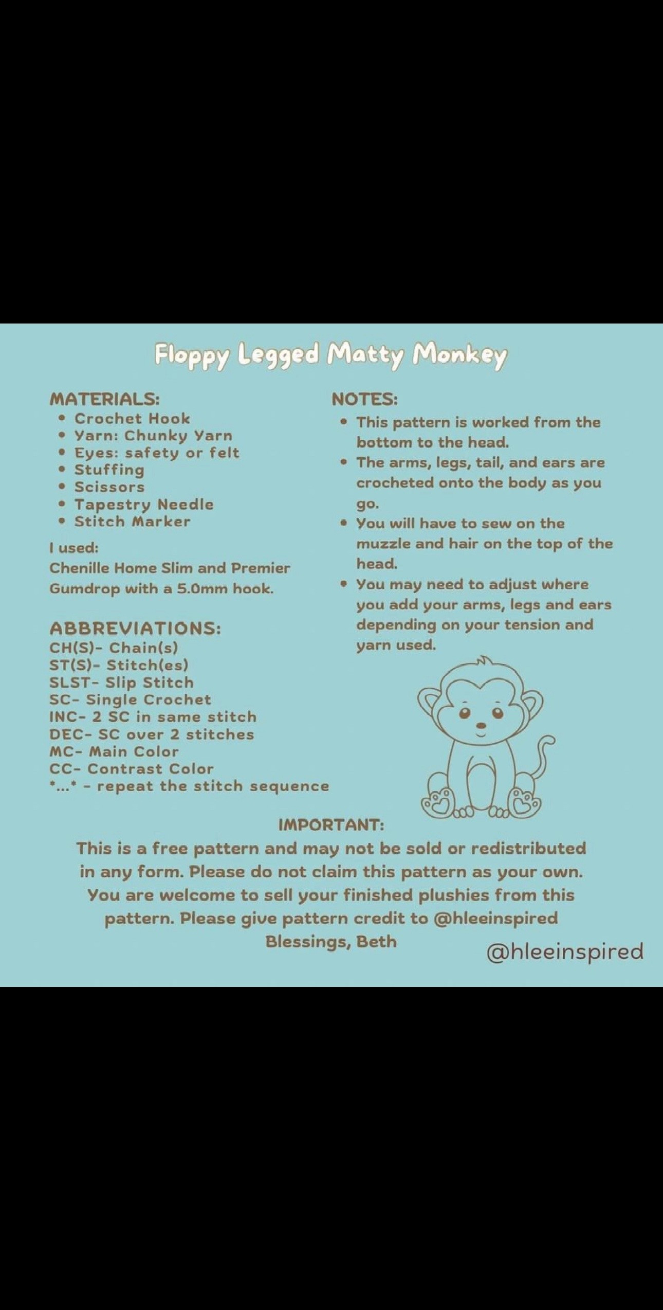 free pattern loppy legged matty monkey