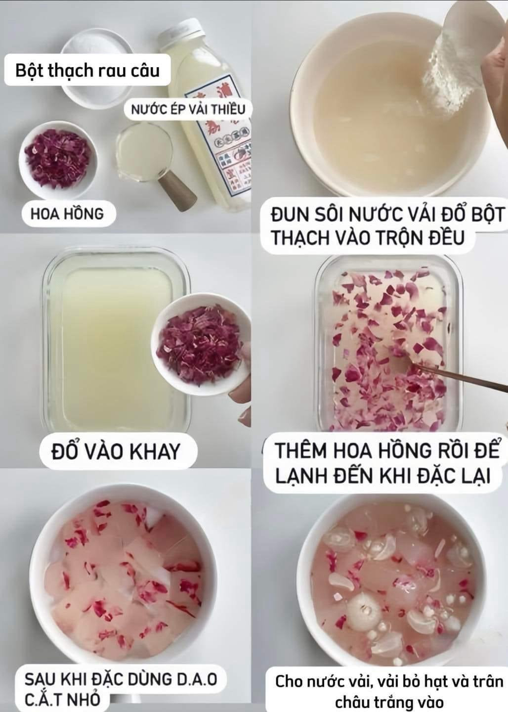 Hướng dẫn làm món thạch vải hoa hồng thanh mát.