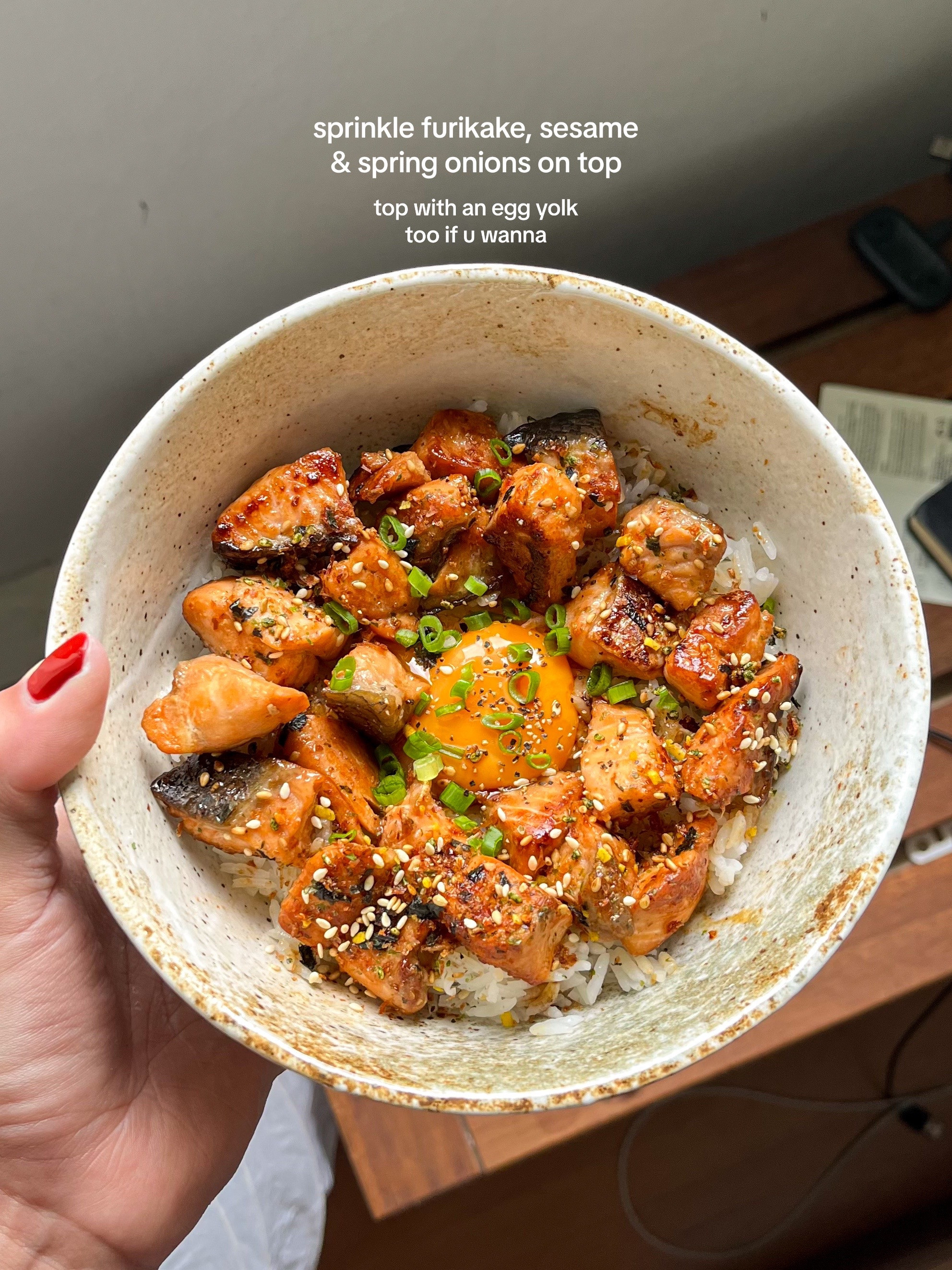 make furikake salmon rice bowl