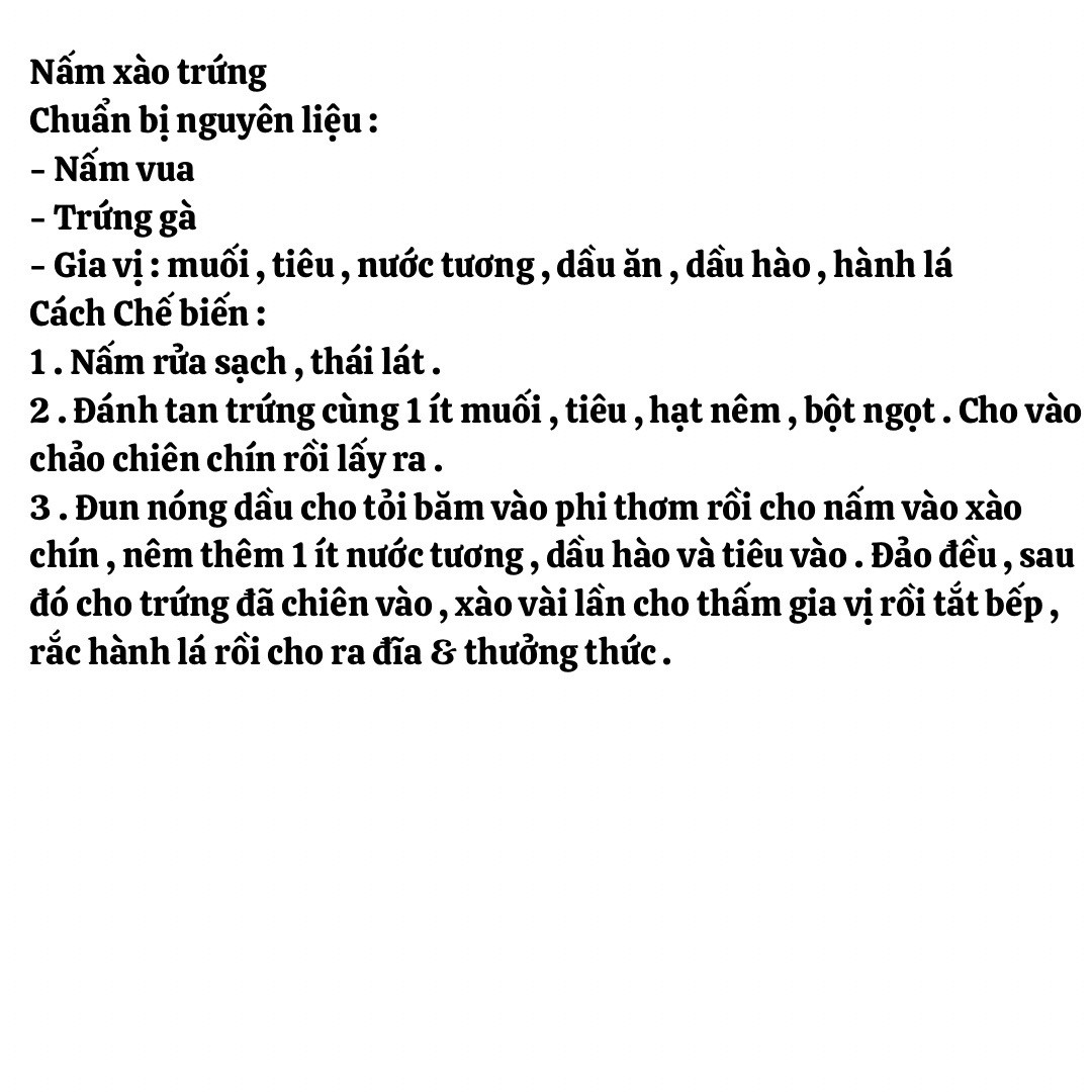 mướp xào trứng, đậu bắp xào trứng, nấm kim châm xào trứng, súp lơ xào trứng, bông cải xanh xào trứng, nấm xào trứng