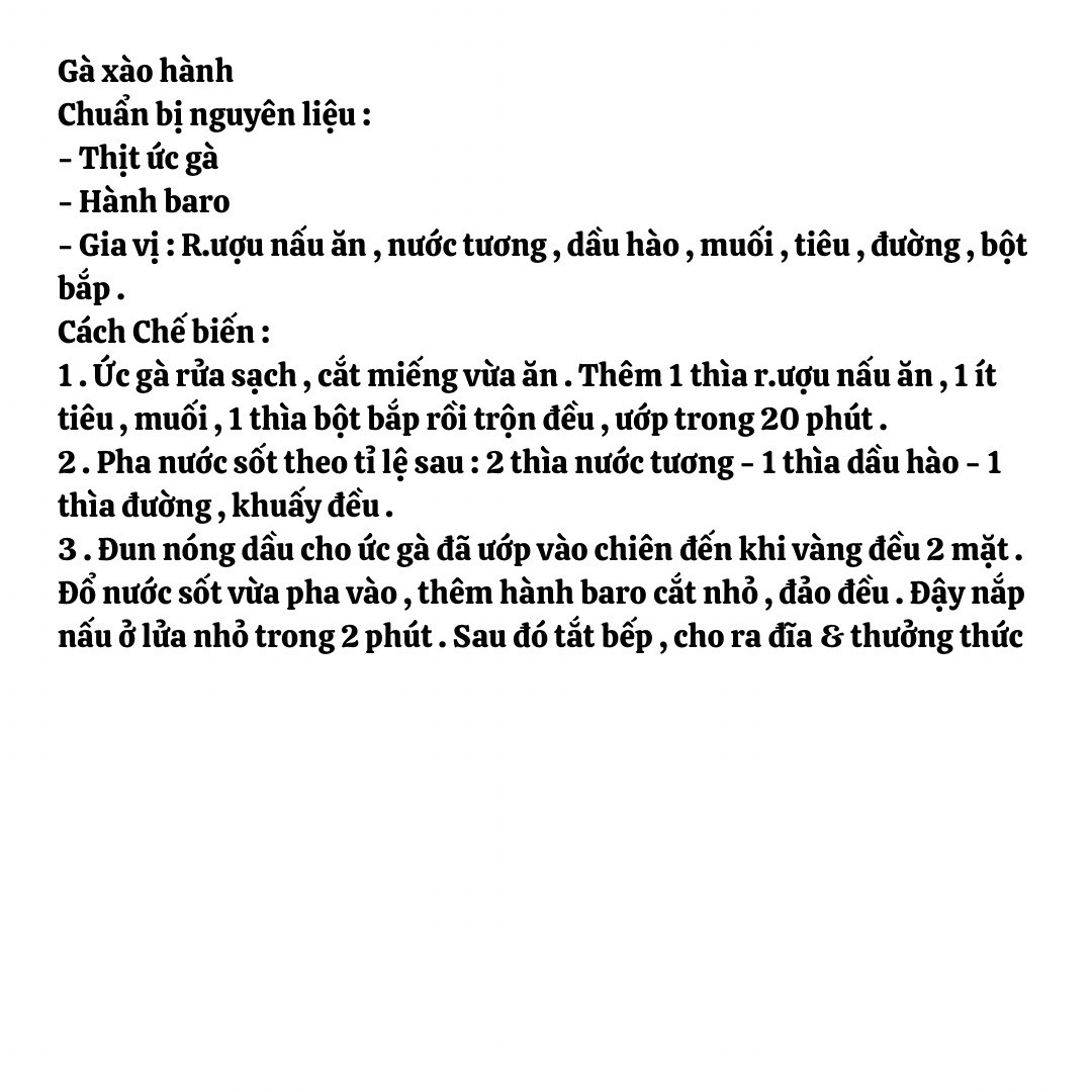 thịt ba chỉ rang cháy cạnh, bông cải xanh xào xúc xích, chả cá chiên, thịt sốt chua ngọt, trứng chiên tôm sốt chua ngọt, gà xào hành.