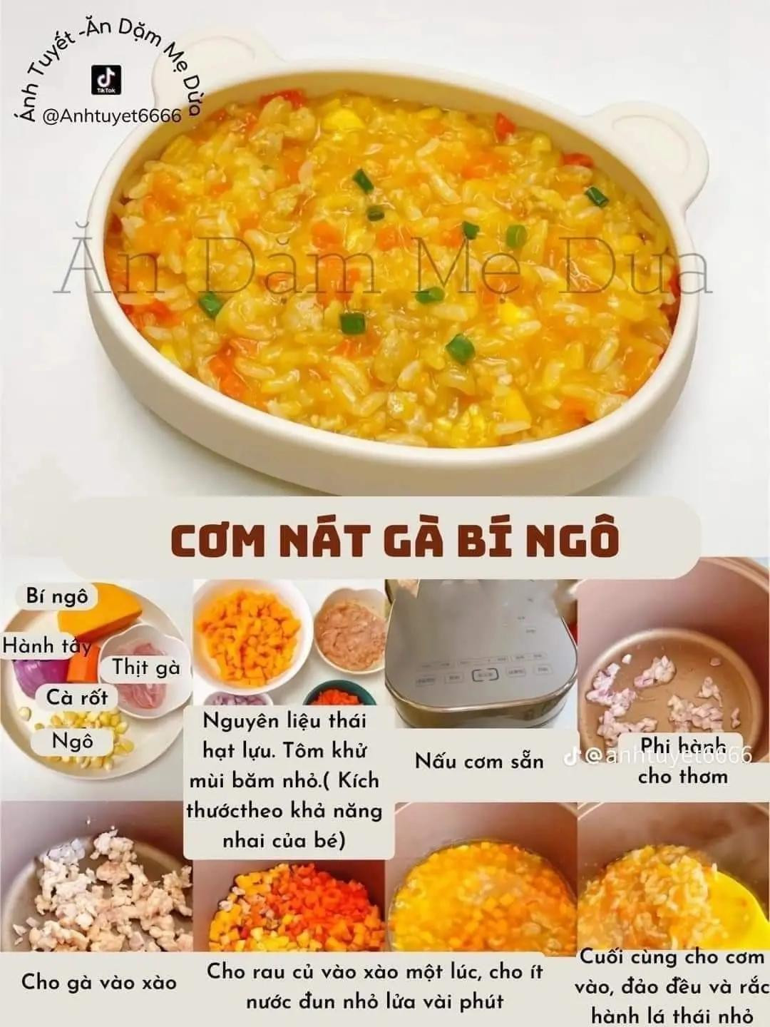 [Thực Đơn Cơm Cho Bé Cân Bằng Dinh Dưỡng ] cơm nát tôm bí ngòi, cơm nát gà bí ngô, cơm nát thịt băm cà tím, cơm nát thịt băm nấm, cơm nát gà dưa chuột.