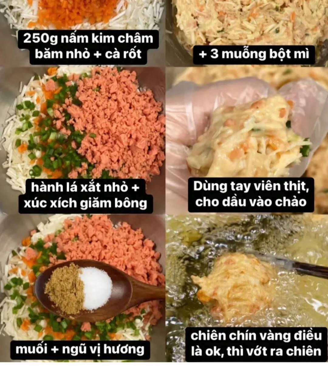 Viên chiên Nấm kim châm xúc xích