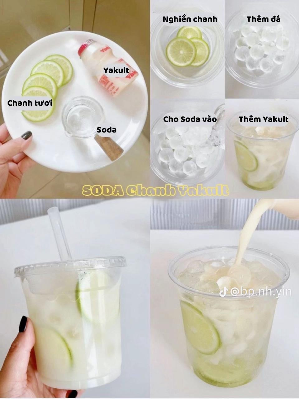 4 công thức đồ uống kết hợp yakult, soda chanh yakult, soda dừa yakult, soda dâu yakult, soda chanh dây