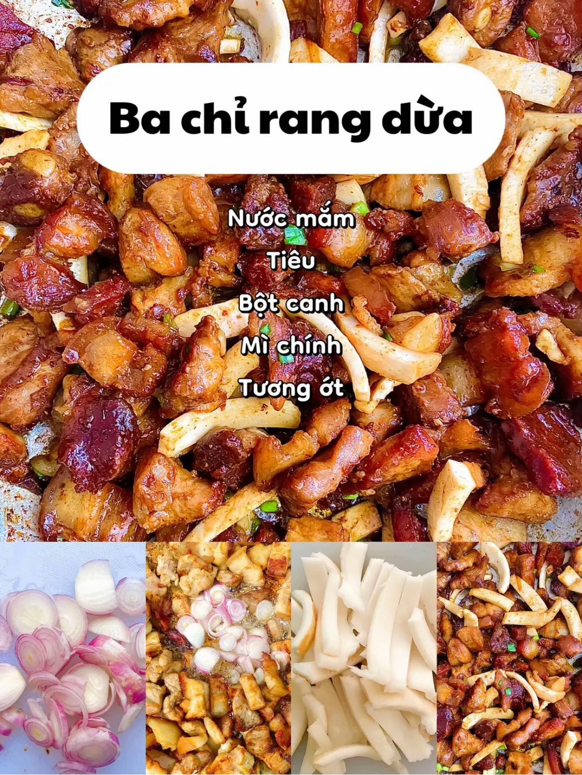 4 món hao cơm thịt ba chỉ càng ăn càng mê, ba chỉ rang dừa, ba chỉ sốt cà chua, canh kim chi ba chỉ, ba chỉ rang riềng,