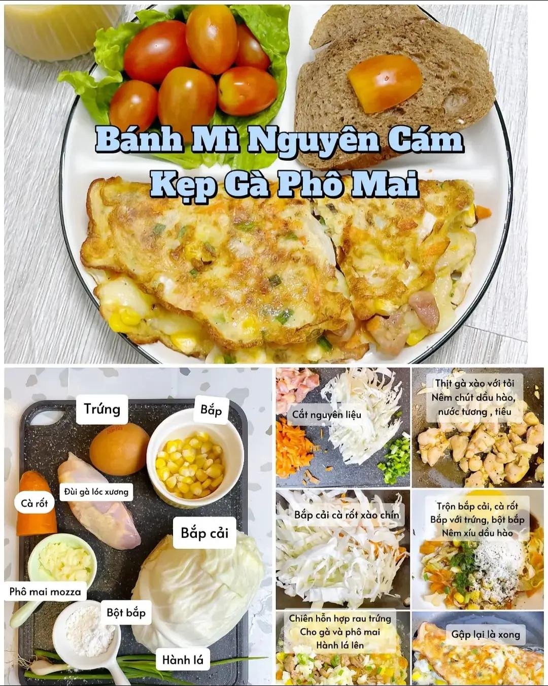 6 công thức bữa sáng healthy nhanh gọn đủ chất, bánh roti cuộn gà, bánh mì nguyên cám kẹp gà phô mai, trứng kẹp cơm nắm, bánh mì nguyên cám kẹp trứng chiên bắp phô mai, bánh mì nguyên cám kẹp trứng ốp la bắp cải.