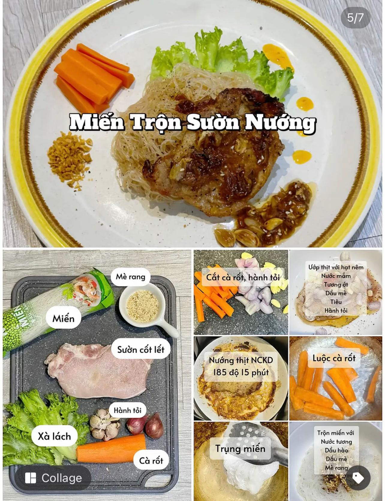 6 công thức miến, mì, nui, healty nhanh gọn dinh dưỡng không lo tăng cân: miến rau củ trứng chảy, mì trộn hàn quốc, mì thanh mát, miến trộn sườn nướng, nui trộn ức gà, miến trộn gà vòng.