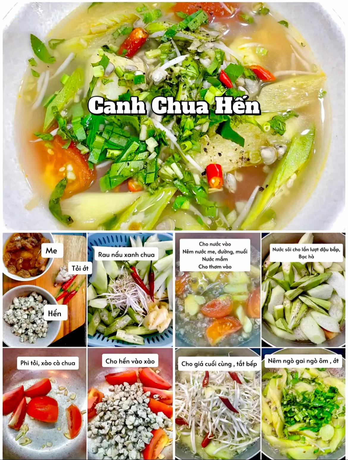 6 công thức món canh ngon thanh mát dinh dưỡng, canh sườn hầm hạt sen, canh chua hến, canh măng chua cá chim, canh mướp tôm nấm, canh mây, canh cải thìa băm.