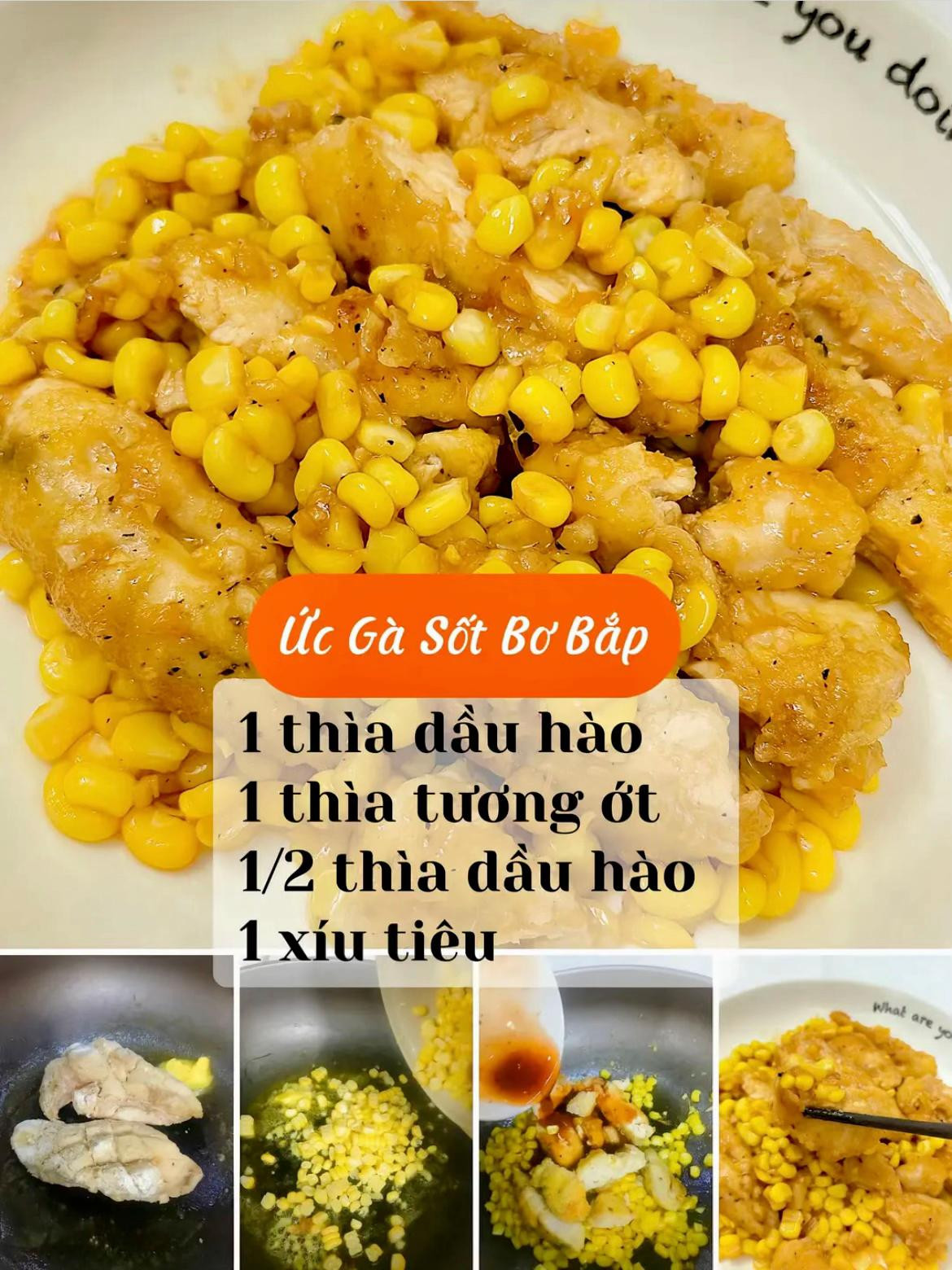 6 công thức sốt ức gà: ức gà sốt bơ bắp, ức gà sốt gochujang, ức gà sốt chua ngọt, ức gà sốt mắm tỏi, ức gà sốt tiêu đen, ức gà sốt teriyaki