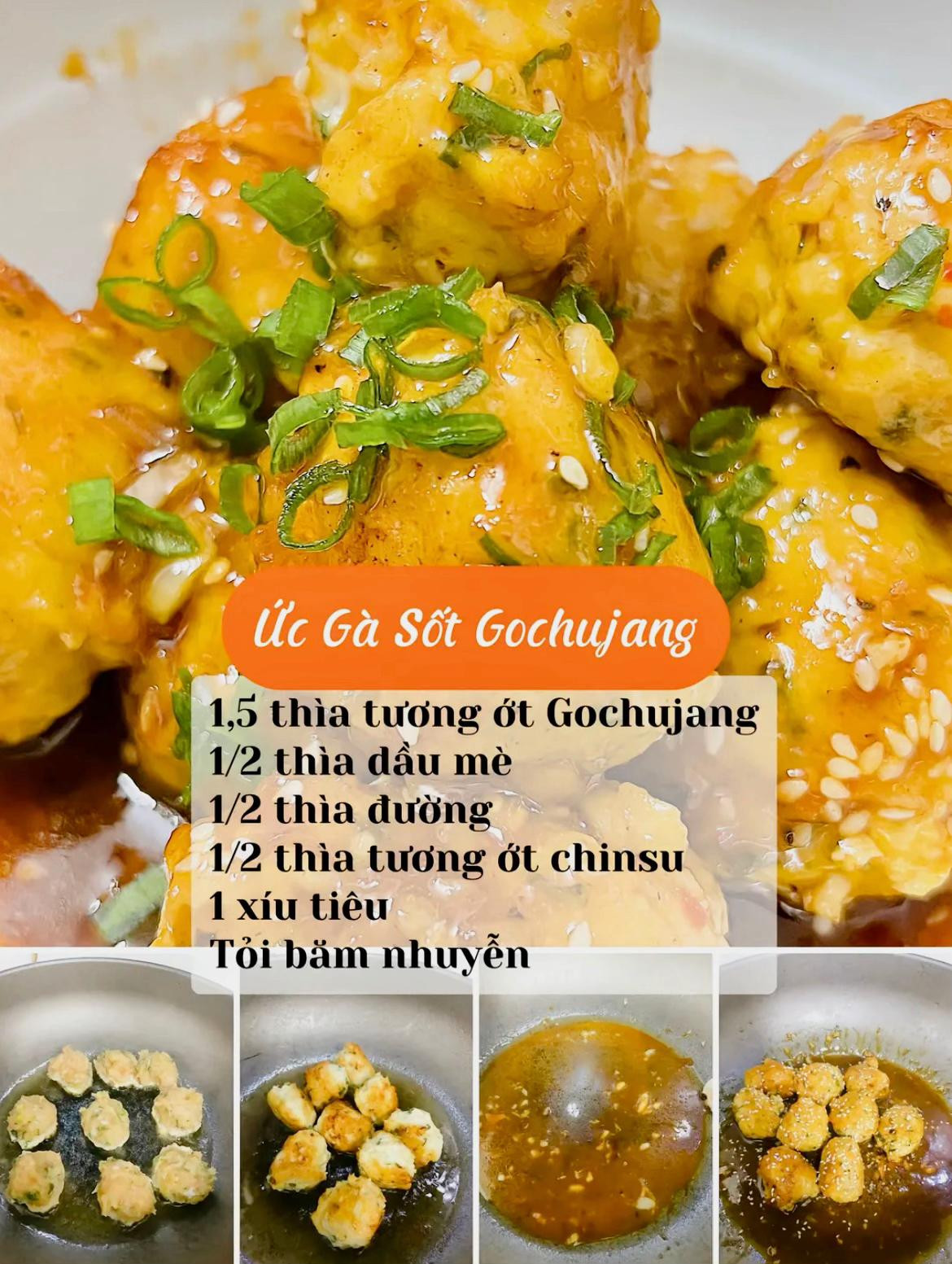 6 công thức sốt ức gà: ức gà sốt bơ bắp, ức gà sốt gochujang, ức gà sốt chua ngọt, ức gà sốt mắm tỏi, ức gà sốt tiêu đen, ức gà sốt teriyaki