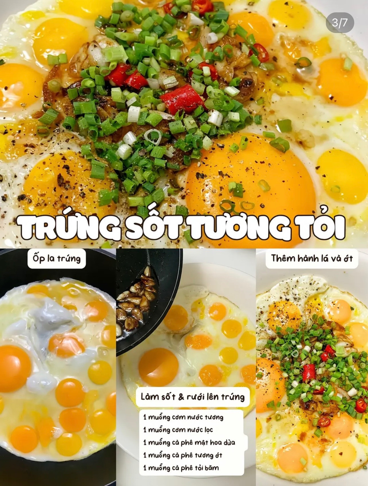 6 gợi ý món ngon từ trứng dễ làm siêu hao cơm, trứng lòng đào ngâm tương, trứng sốt tương tỏi, trứng sốt cà chua, trứng chiên bọt biển, canh mây bồng bềnh, trứng chiên béo mềm.