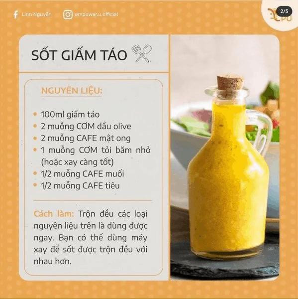 9 công thức sốt: sốt việt quất, sốt bơ hạt, sốt giấm táo, sốt kem bơ, sốt cam tươi, sốt sữa chua, sốt chanh dây, sốt lấ quế