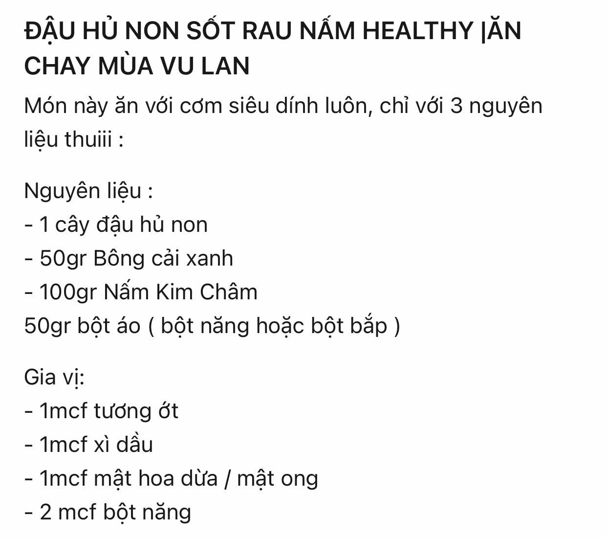 ăn chay mùa vu lan: đậu hủ non sốt rau nấm