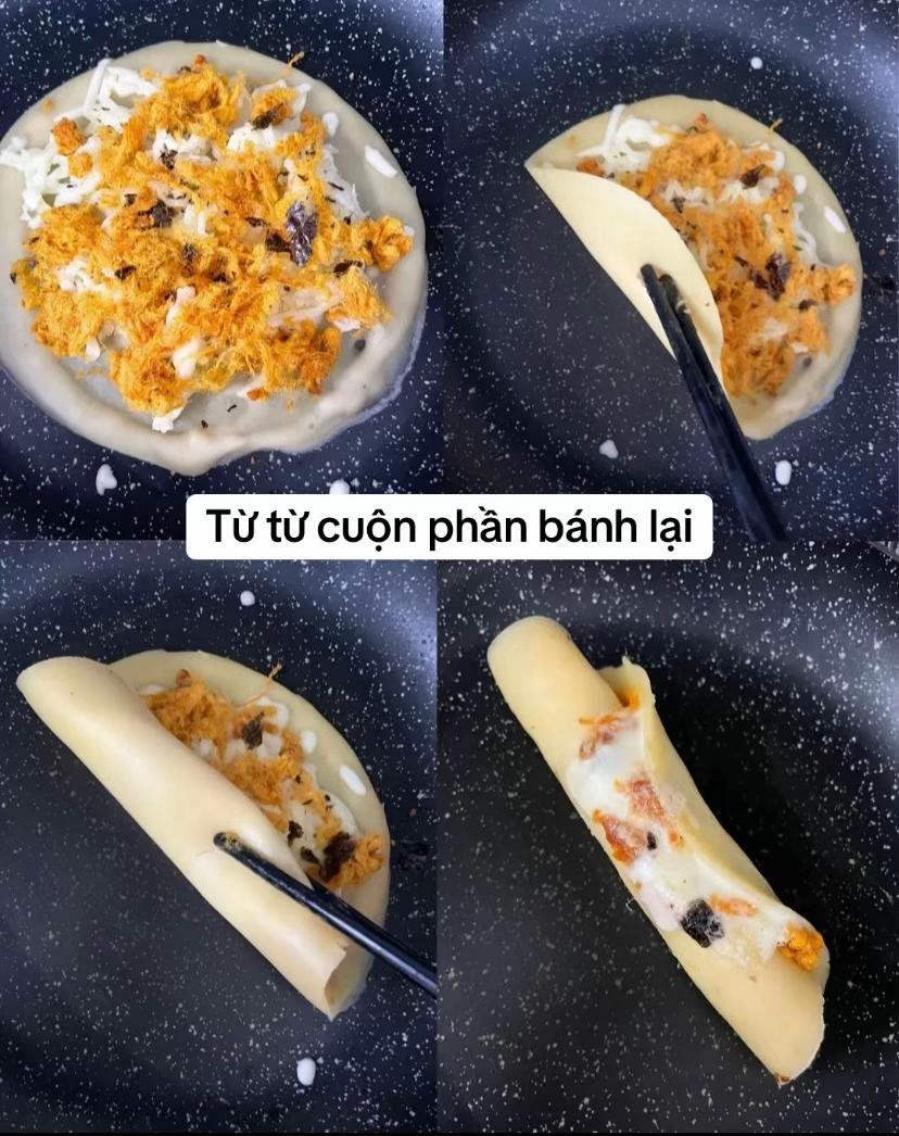 bánh cuộn phô mai chà bông chỉ 10 phút