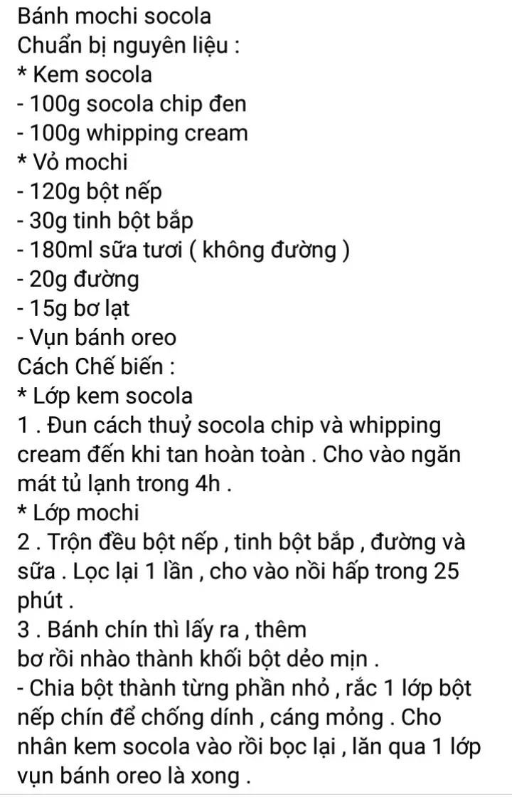 bánh mochi socola, bánh mochi kem trà xanh, bánh mochi chà bông, bánh mochi kem dâu, bánh mochi kem bạc hà, bánh mochi kem oreo