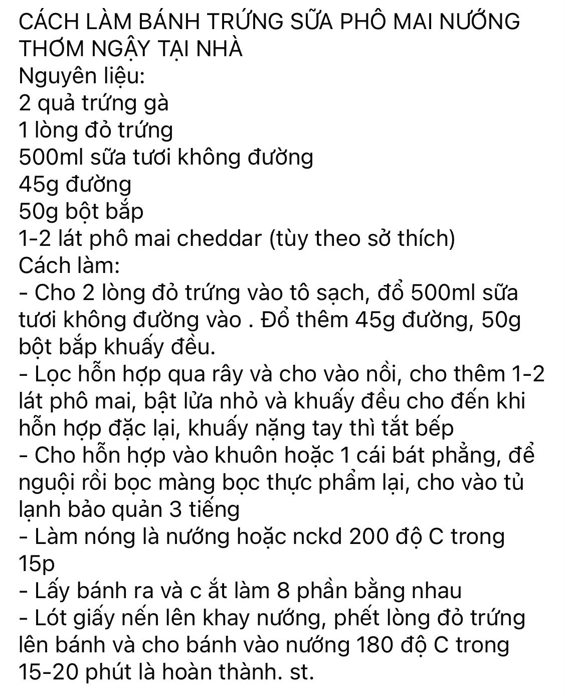 bánh trứng sữa phô mai nướng