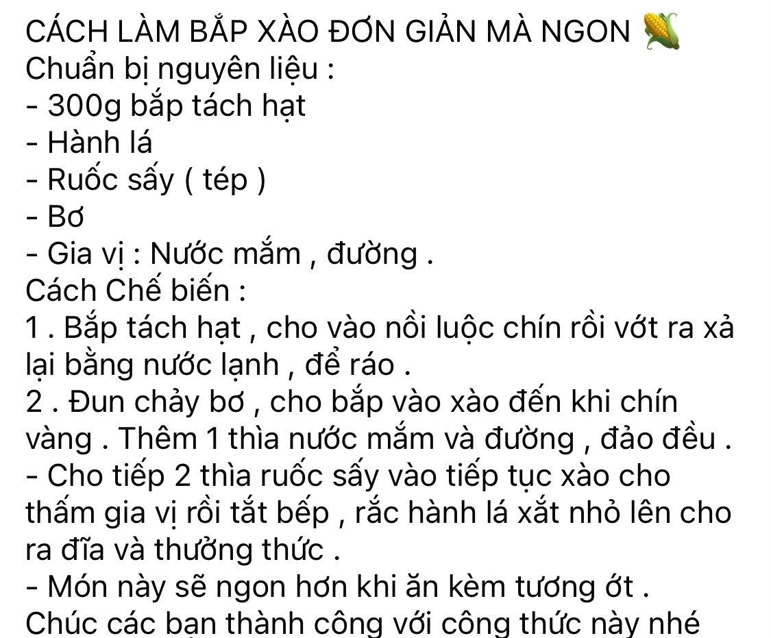 bắp xào tép khô thơm ngon đậm đà