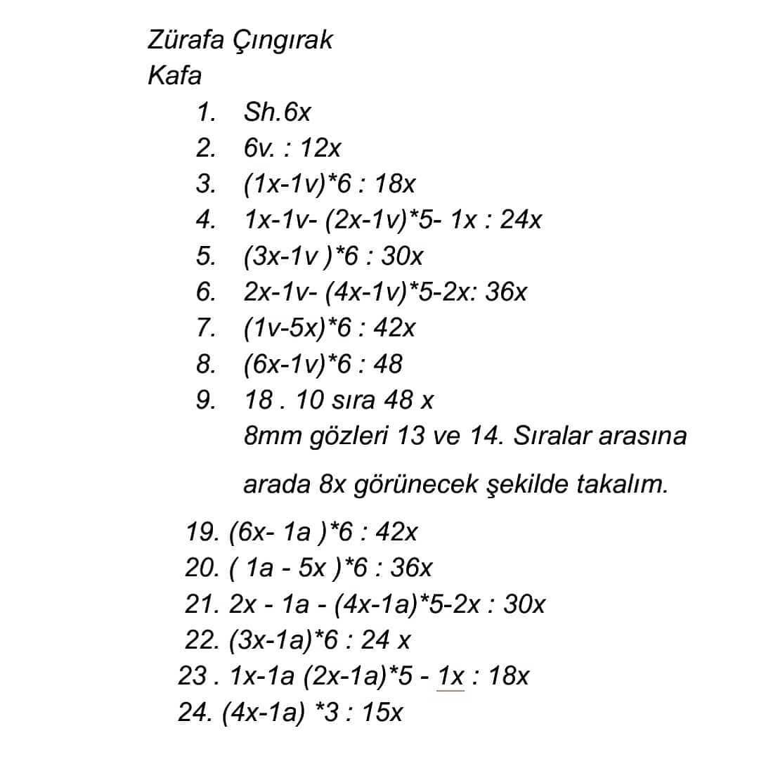 Beyaz namlulu turuncu bir zürafa için tığ işi tığ işi modeli.